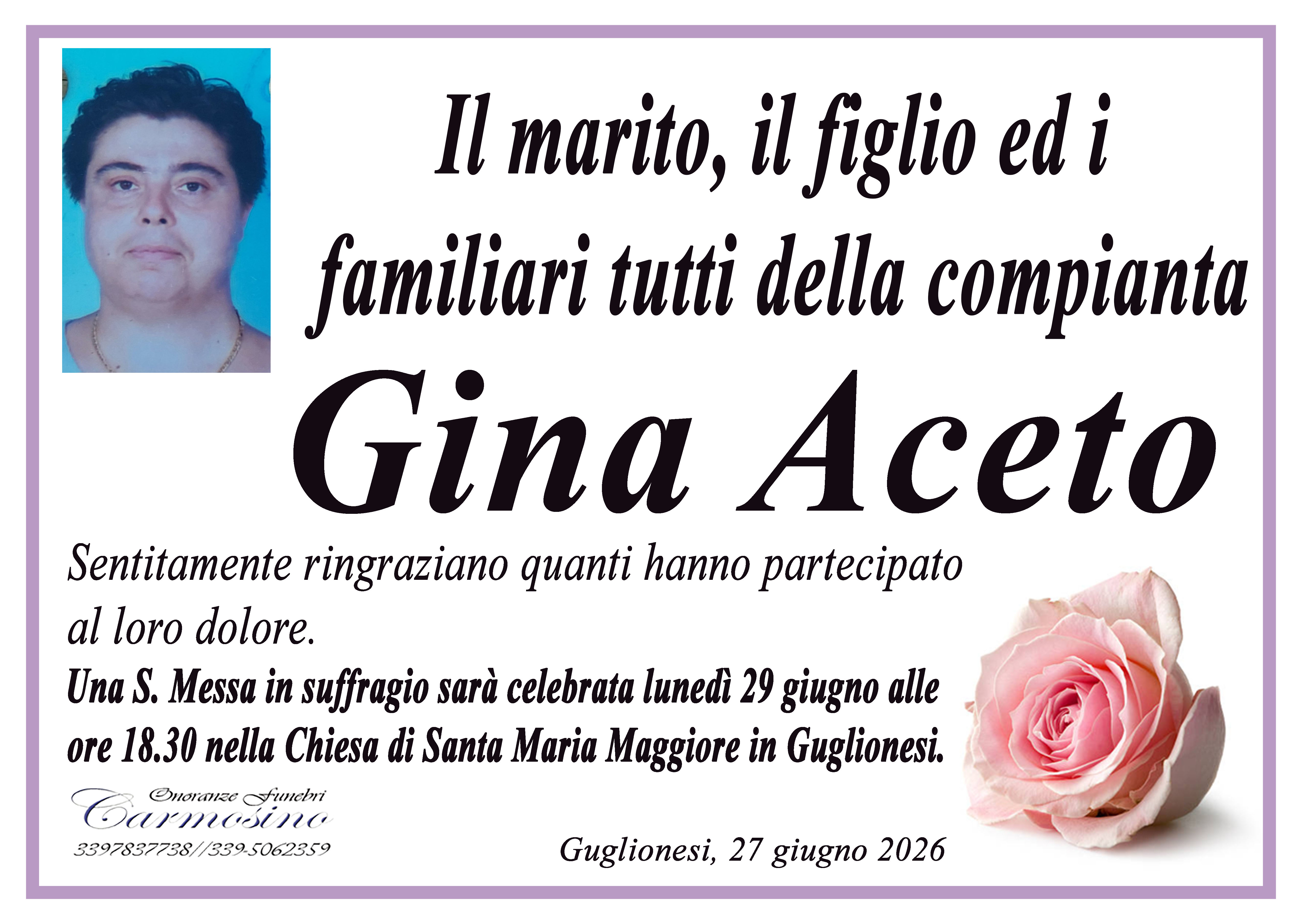 Necrologio Gina Aceto
